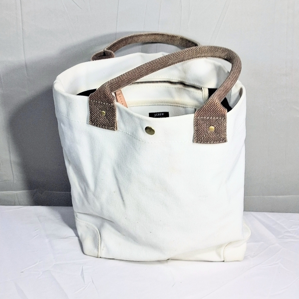 J. Crew White Sturdy Canvas Black Lined Tote Bag 14" High 14" Wide